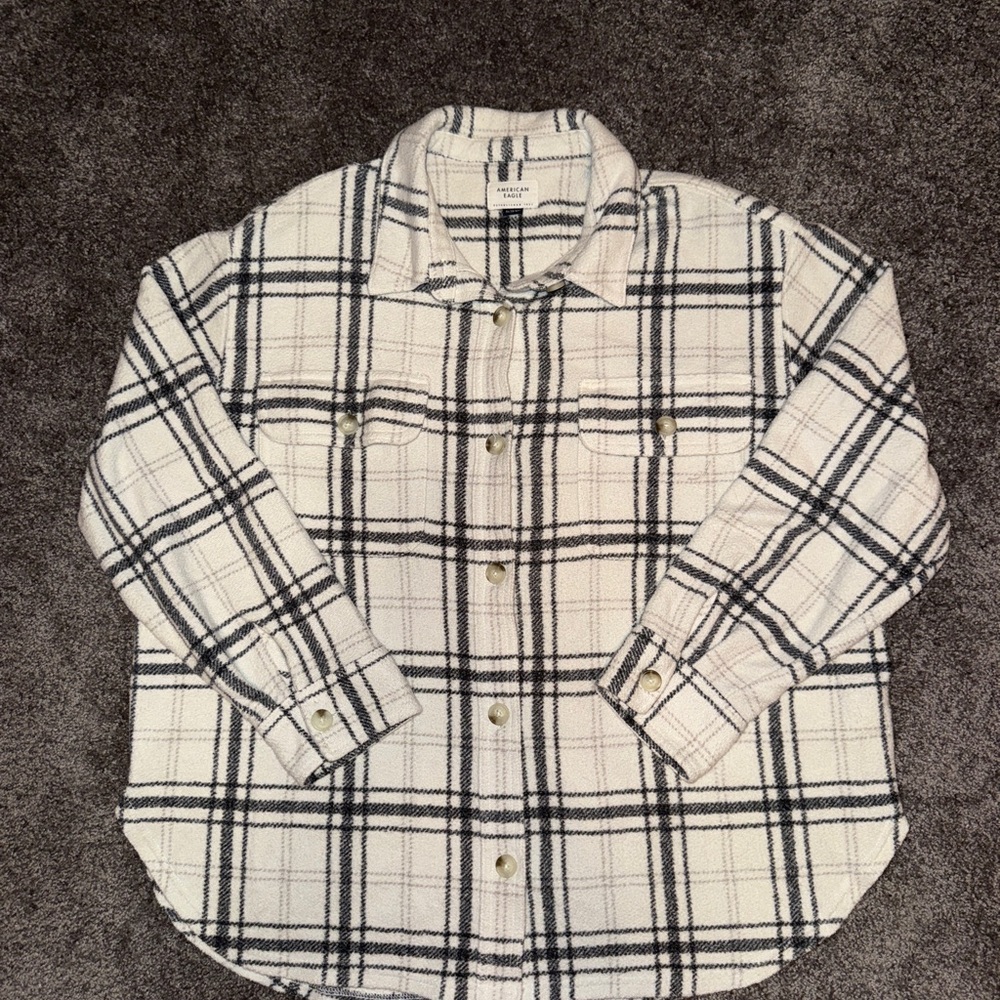 American Eagle White and Black Flannel Shacket